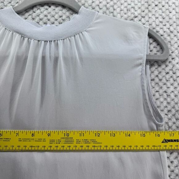 Vince Top Womens XS Blue Silk Mock Neck Sleeveless Lightweight Zip Closure - Picture 11 of 13